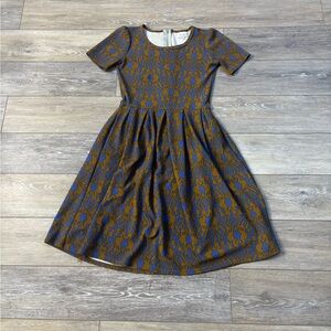 LuLaRoe Amelia Dress Sz XS Pockets Pleated Knee Length Skater Retro Boho Party